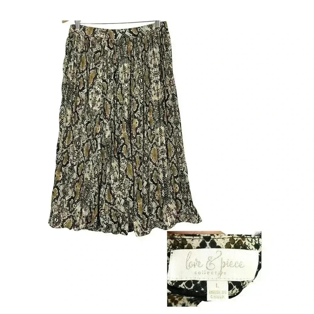 Love & Piece‎ Animal Print Maxi Flowy Skirt LARGE NWT Side Zipper